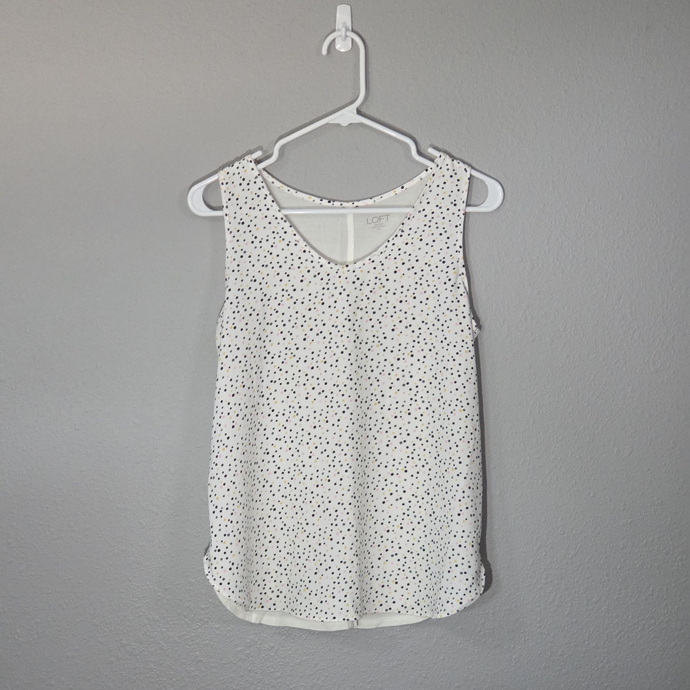 LOFT White Tank Top with Black Dots